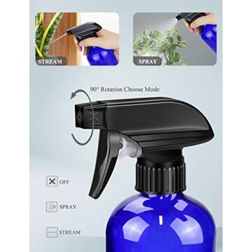 Wedama Glass Spray Bottle, 2 Pack Blue 16 oz Glass Spray Bottles for Cleaning Solutions and Essentia...