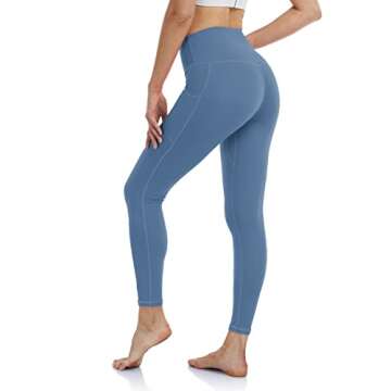 Colorfulkoala Women's High Waisted Tummy Control Workout Leggings 7/8 Length Yoga Pants with Pockets (S, Steel Blue)