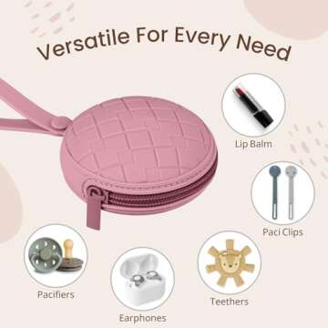 Kalovin Pacifier Holder Case,Pack of 2 Baby Silicone Pacifier Holder Case, Protective Storage Container Attaches to Strollers & Diaper Bags (Color 1)