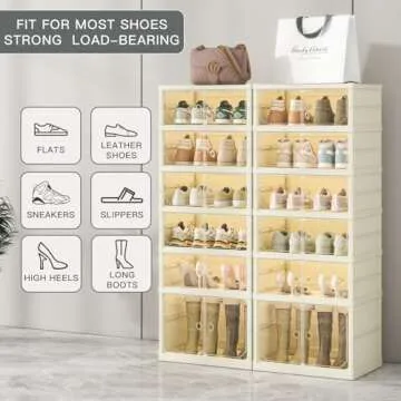 Dimmeda 6 Tiers Foldable Shoe Rack Organizer for Closet with Wheels, 24Pairs Plastic Collapsible Shoe Shelf for Front Door Entrance Stackable Clear Folding Shoes Storage Boxes Tall Shoe Cabinet