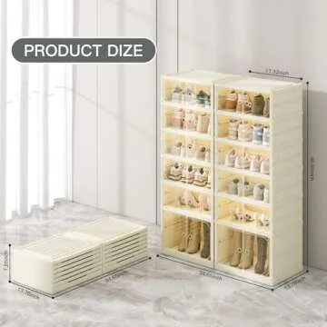 Dimmeda 6 Tiers Foldable Shoe Rack Organizer for Closet with Wheels, 24Pairs Plastic Collapsible Shoe Shelf for Front Door Entrance Stackable Clear Folding Shoes Storage Boxes Tall Shoe Cabinet