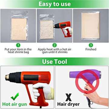 200 Pieces Heat Shrink Wrap Bags 4 x 4 Inch, 6 x 6 Inch, 5 x 8 Inch, 6 x 10 Inch, 4 Sizes Clear Odorless Heat Shrink Film Wrap POF Heat Shrink Wrap for Homemade DIY Packaging Soap Candle Bath Bomb