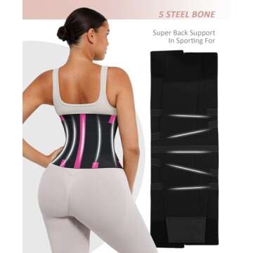 FeelinGirl Workout Waist Trainer Cincher Neoprene Postnatal Shaper Tummy Slimmer Plus Size for Women Rose Red XS