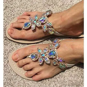 Hinyyrin Women's Summer Rhinestone Bling Wedding Sandals,Glitter Jeweled Sandals,Dressy Flat Sandals...