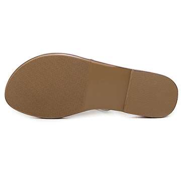 Hinyyrin Women's Summer Rhinestone Bling Wedding Sandals,Glitter Jeweled Sandals,Dressy Flat Sandals,Beach Thong, Size 8 Beige