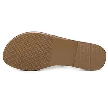 Hinyyrin Women's Summer Rhinestone Bling Wedding Sandals,Glitter Jeweled Sandals,Dressy Flat Sandals,Beach Thong, Size 8 Beige