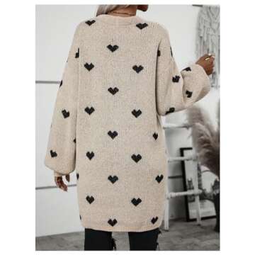 SOLY HUX Women's Long Sleeve Cardigan Sweaters Heart Print Open Front Knit Fall Outerwear Coat Khaki...