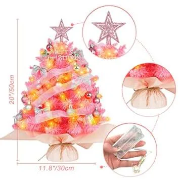 20" Mini Pink Christmas Tree with Lights and Ornaments