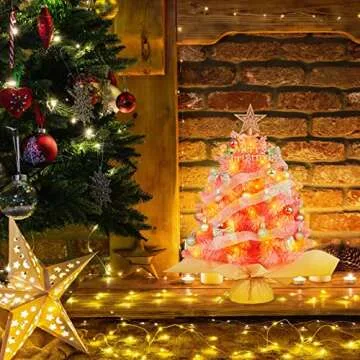 20" Mini Pink Christmas Tree with Lights and Ornaments