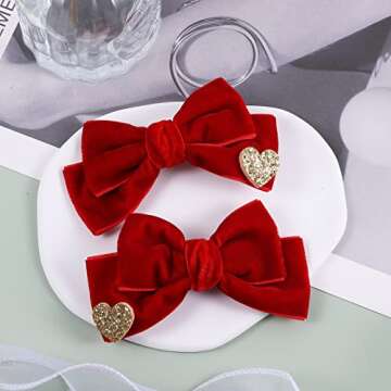 Red Velvet Hair Bows Cute Christmas Valentine School Hair Clips Handmade Hair Accessories for Kids Girls Infants Toddler Headdress