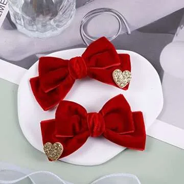 Red Velvet Hair Bows Cute Christmas Valentine School Hair Clips Handmade Hair Accessories for Kids Girls Infants Toddler Headdress