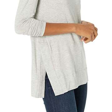 Daily Ritual Women's Soft Rayon Jersey Crew Neck Long-Sleeve Split-Hem Tunic, Light Grey Heather, X-Large