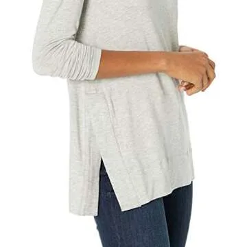 Daily Ritual Women's Soft Rayon Jersey Crew Neck Long-Sleeve Split-Hem Tunic, Light Grey Heather, X-Large