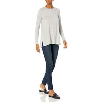Daily Ritual Women's Soft Rayon Jersey Crew Neck Long-Sleeve Split-Hem Tunic, Light Grey Heather, X-Large