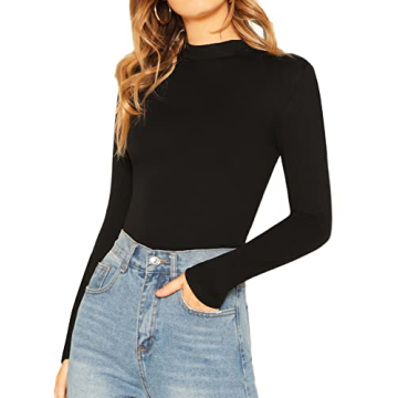 Verdusa Slim Fitted Long Sleeve Mock Neck Tee for Women