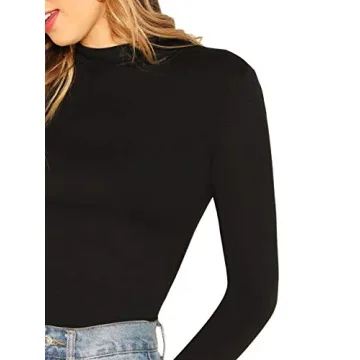 Verdusa Slim Fitted Long Sleeve Mock Neck Tee for Women