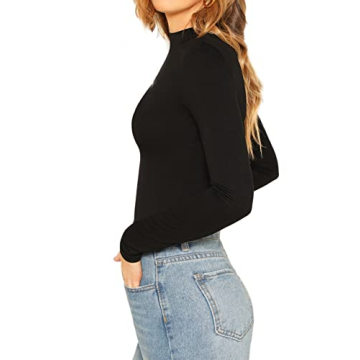 Verdusa Slim Fitted Long Sleeve Mock Neck Tee for Women