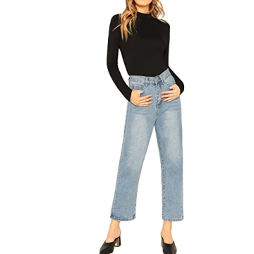 Verdusa Slim Fitted Long Sleeve Mock Neck Tee for Women