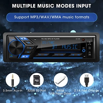 Premium Bluetooth Single Din Car Stereo System with USB