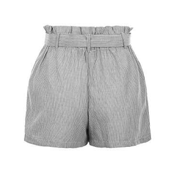 RK RUBY KARAT Womens Casual High Waisted Self Tie Striped Linen Summer Shorts