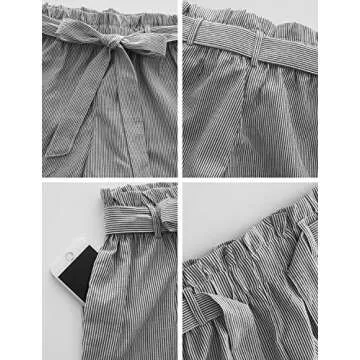 RK RUBY KARAT Womens Casual High Waisted Self Tie Striped Linen Summer Shorts