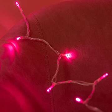 YULETIME 100 ft 300 Count Pink LED String Lights with 8 Models Adapter, Clear Wire Wide Angle 5mm Christmas Lights (Pink - Multimode)