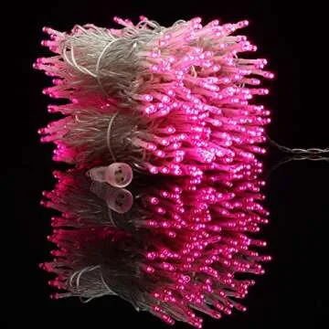 YULETIME 100 ft 300 Count Pink LED String Lights with 8 Models Adapter, Clear Wire Wide Angle 5mm Christmas Lights (Pink - Multimode)