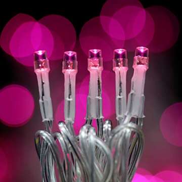 YULETIME 100 ft 300 Count Pink LED String Lights with 8 Models Adapter, Clear Wire Wide Angle 5mm Christmas Lights (Pink - Multimode)