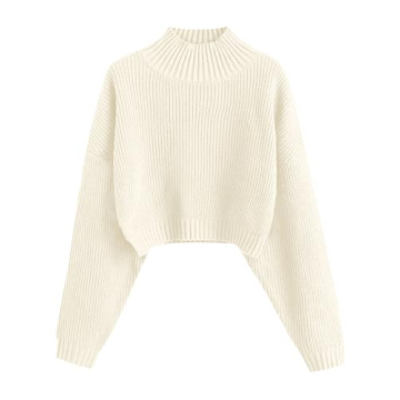 ZAFUL Women's Cropped Turtleneck Sweater - Cozy Lantern Sleeve Knit Jumper