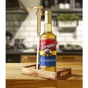 Macadamia Nut Syrup for Coffee 25.4 Ounces, Torani Macadamia Syrup with Little Squirt Syrup Pump