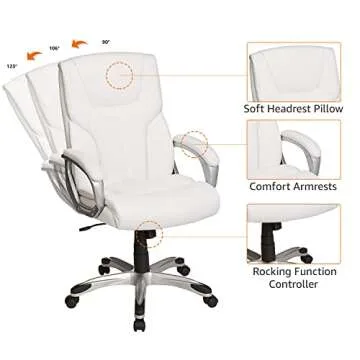 Amazon Basics Executive Home Office Desk Chair with Padded Armrests, Adjustable Height and Tilt, Rolling Swivel Chair, 275 Pound Capacity, White and Pewter