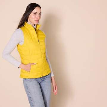 Amazon Essentials Women's Lightweight Water-Resistant Packable Puffer Vest, Yellow, Large