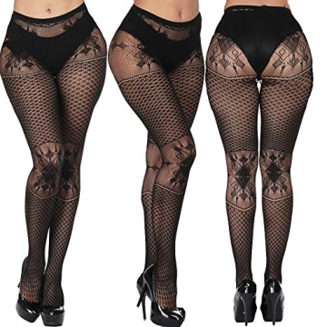 DOIAESKV Plus Size Fishnet Tights for Women - 4 Pairs