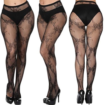 DOIAESKV Plus Size Fishnet Tights for Women - 4 Pairs