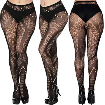 DOIAESKV Plus Size Fishnet Tights for Women - 4 Pairs