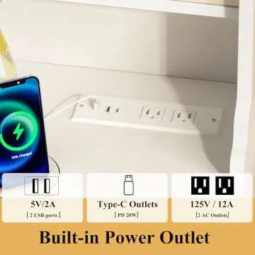 HUAHUU Vanity Desk with Mirror and Lights, Vanity Desk with Sliding LED Mirror, Makeup Vanity with Adjustable 3 Lights Modes, White Vanity with 5 Drawers & 2 Storage Cabinet, for Bedroom