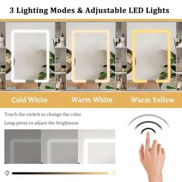HUAHUU Vanity Desk with Mirror and Lights, Vanity Desk with Sliding LED Mirror, Makeup Vanity with Adjustable 3 Lights Modes, White Vanity with 5 Drawers & 2 Storage Cabinet, for Bedroom