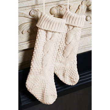 18 Inch Knitted Christmas Stockings - Pack of 2 Cream Style