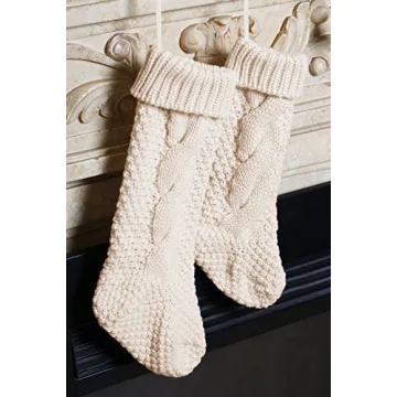 18 Inch Knitted Christmas Stockings - Pack of 2 Cream Style