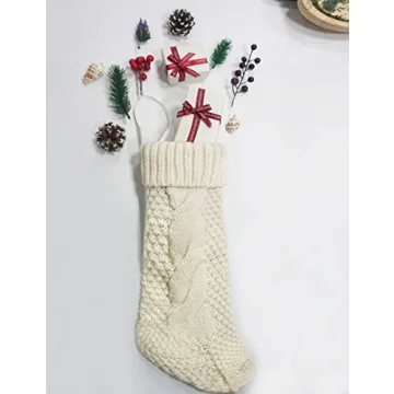 18 Inch Knitted Christmas Stockings - Pack of 2 Cream Style