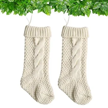 18 Inch Knitted Christmas Stockings - Pack of 2 Cream Style