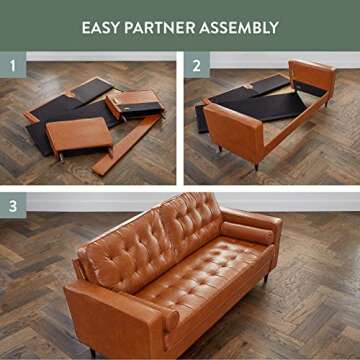 Edenbrook Lynnwood Upholstered Sofa - Couch for Living Room Office or Bedroom - Mid-Century Modern Design Furniture - Buttonless Tufting - Simple Assembly - 2 Bolster Pillows - Camel Faux Leather