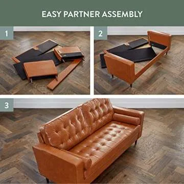 Edenbrook Lynnwood Upholstered Sofa - Couch for Living Room Office or Bedroom - Mid-Century Modern Design Furniture - Buttonless Tufting - Simple Assembly - 2 Bolster Pillows - Camel Faux Leather