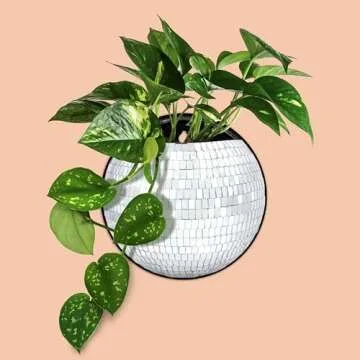 NPW Plant Life Magnetic Disco Ball Planter for Fridge, Plants Magnets for Refrigerator, Retro Indoor Garden Accessory, 5.75" Modern Indoor Planter for Flowers, Succulents, Herbs