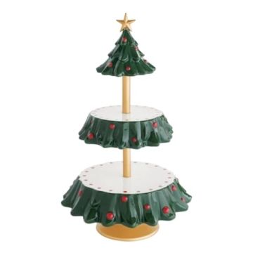 Amosfun Christmas Tree 2-Tiered Server Christmas Cupcake Stand Tree-Shaped Dessert Tower Holder for ...