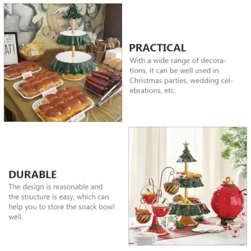 Amosfun Christmas Tree 2-Tiered Cupcake Stand for Events