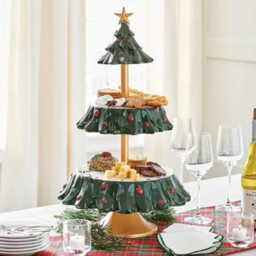 Amosfun Christmas Tree 2-Tiered Cupcake Stand for Events