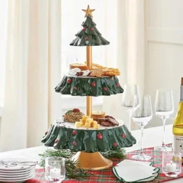 Amosfun Christmas Tree 2-Tiered Cupcake Stand for Events