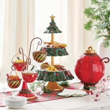 Amosfun Christmas Tree 2-Tiered Cupcake Stand for Events