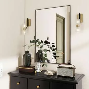 Elegant BEAUTYPEAK 24" x 36" Wall Mirror with Metal Frame
